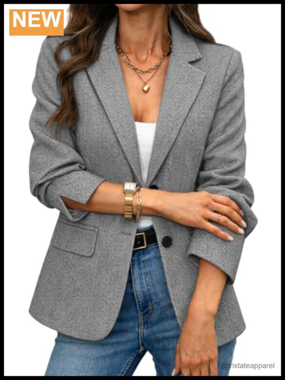 Herringbone Tweed Blazer Slim Fit Business Casual Jacket